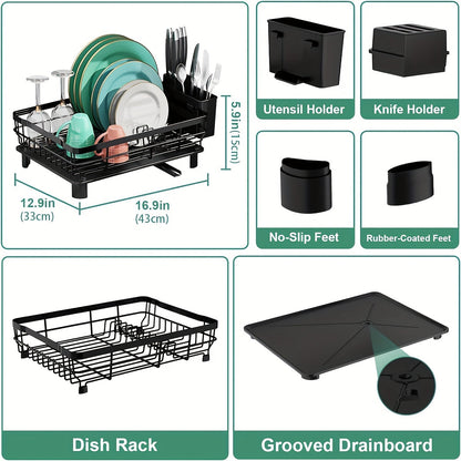 2-Tier Dish Drying Rack with Drainboard & Removable Utensil Holder – Large Capacity Dish Rack for Kitchen Counter, Sink-Side Drying Rack for Dishes, Cookware & Utensils – Space-Saving Design
