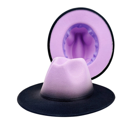 Wide Brim Fedora Hat for Women and Men Two Tone Gradient Color Jazz Panama Cap Unisex Classic Fashion Hat Multiple Colors