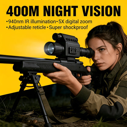 Digital Night Vision Monocular 5x Zoom 300M Range – 940nm Infrared 50mm Lens HD1080P Photo Video Aluminum Alloy Scope with 2 Rechargeable Batteries for Hunting, Fishing, Camping & Wildlife Observation