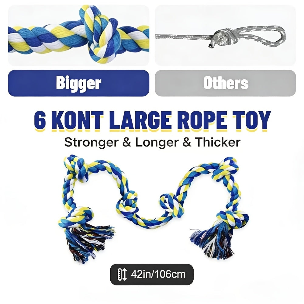 Unbreakable 6-Section Dog Rope Chew Toy – Heavy Duty Tug of War Rope for Medium & Large Dogs Over 80 lbs, Teeth Cleaning Dental Floss Fibers, Non-Toxic Safe Chew Toy for Aggressive Chewers