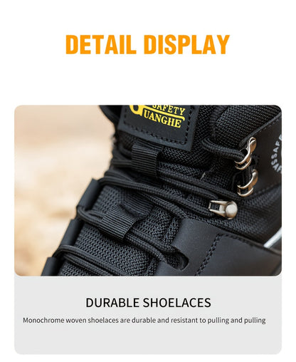 Steel Toe Work Boots for Men Heavy Duty All-Terrain Rubber Sole Cushioned Insole Arch Support Four-Season Construction Industrial Farm Outdoor Boots Black Army Green Sizes US 6-11