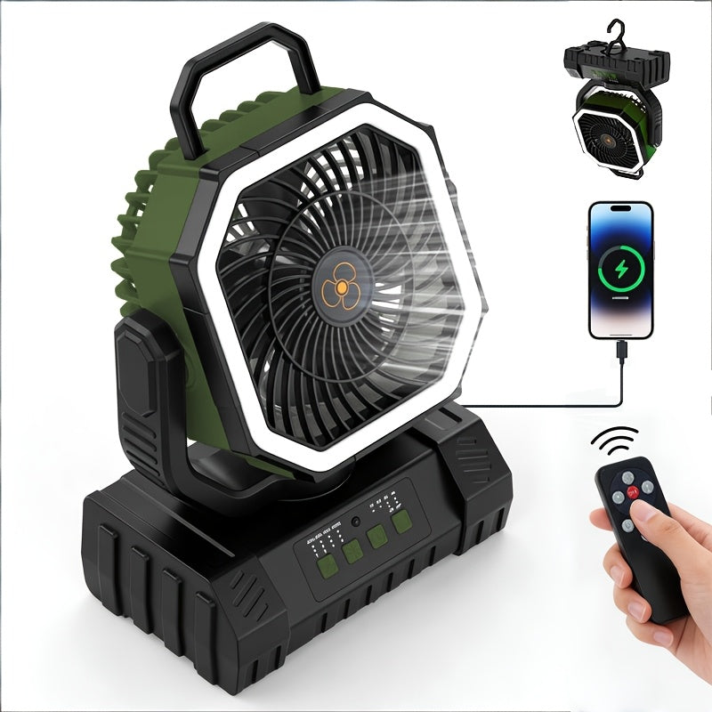 Battery Powered Camping Fan 20000mAh 59H Runtime – Rechargeable Portable Oscillating Fan with Remote, 4 Speeds, LED Light & Hook for Tent Outdoor Patio Garage Hurricane Power Outage
