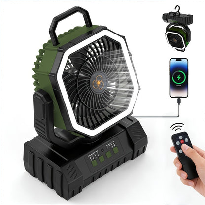 Battery Powered Camping Fan 20000mAh 59H Runtime – Rechargeable Portable Oscillating Fan with Remote, 4 Speeds, LED Light & Hook for Tent Outdoor Patio Garage Hurricane Power Outage