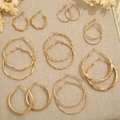 16-Piece Twisted Hoop Earrings Set for Women – Elegant Wide Face Gold Hoops, Minimalist Jewelry for Daily Wear, Party, Vacation & Dating, Perfect Gift