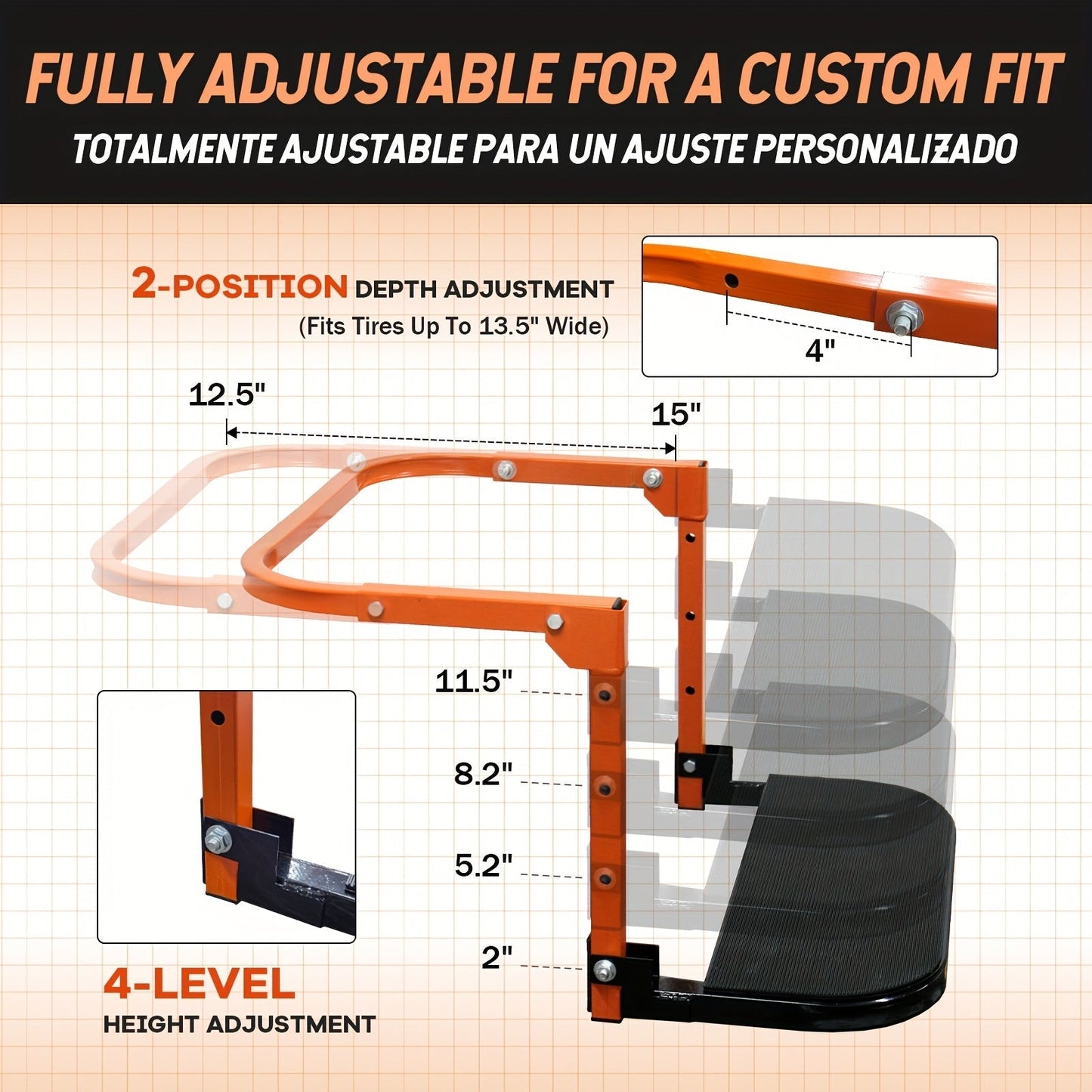 Foldable Tire Steps Anti-Slip for Truck SUV Trailer – Adjustable Height, 300/500/650 LB Load Capacity, Fits Tires Up to 13.5" Wide, Portable Tire Step Stool