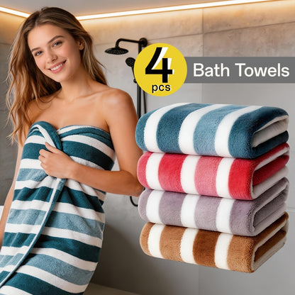 Striped Bath Towel Set Absorbent Quick-Dry Super Soft Skin-Friendly 27.6x55.1 Inch for Home Bathroom Beach – Available in 1 or 4 Pack Multiple Colors