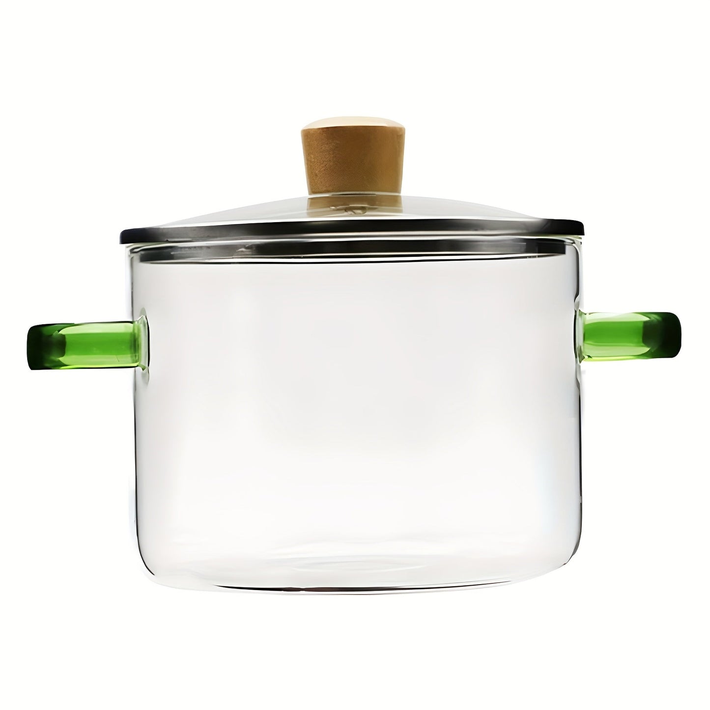 54oz Borosilicate Glass Soup Pot with Handle Heat Resistant 752°F | Stovetop Oven Safe Transparent Glass Cooker | Soup Congee Ramen Milk Pot | Easy Clean Odorless Non-Toxic | Green Yellow Handle