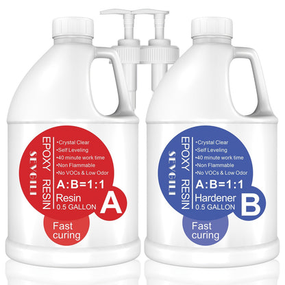 Ultra Clear Epoxy Resin Kit 2 Part Bubble-Free Yellowing-Resistant Self-Leveling for Countertops River Tables Casting Coating DIY Crafts - 32oz 72oz Fast Cure 1 Gallon with Pump