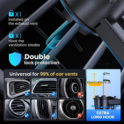 Car Air Vent Phone Mount Universal Hands-Free Holder Adjustable Clamp Cradle Compatible with All Smartphones – ABS Waterproof, Wall Mount Option, Rectangle Design for Auto Vehicle