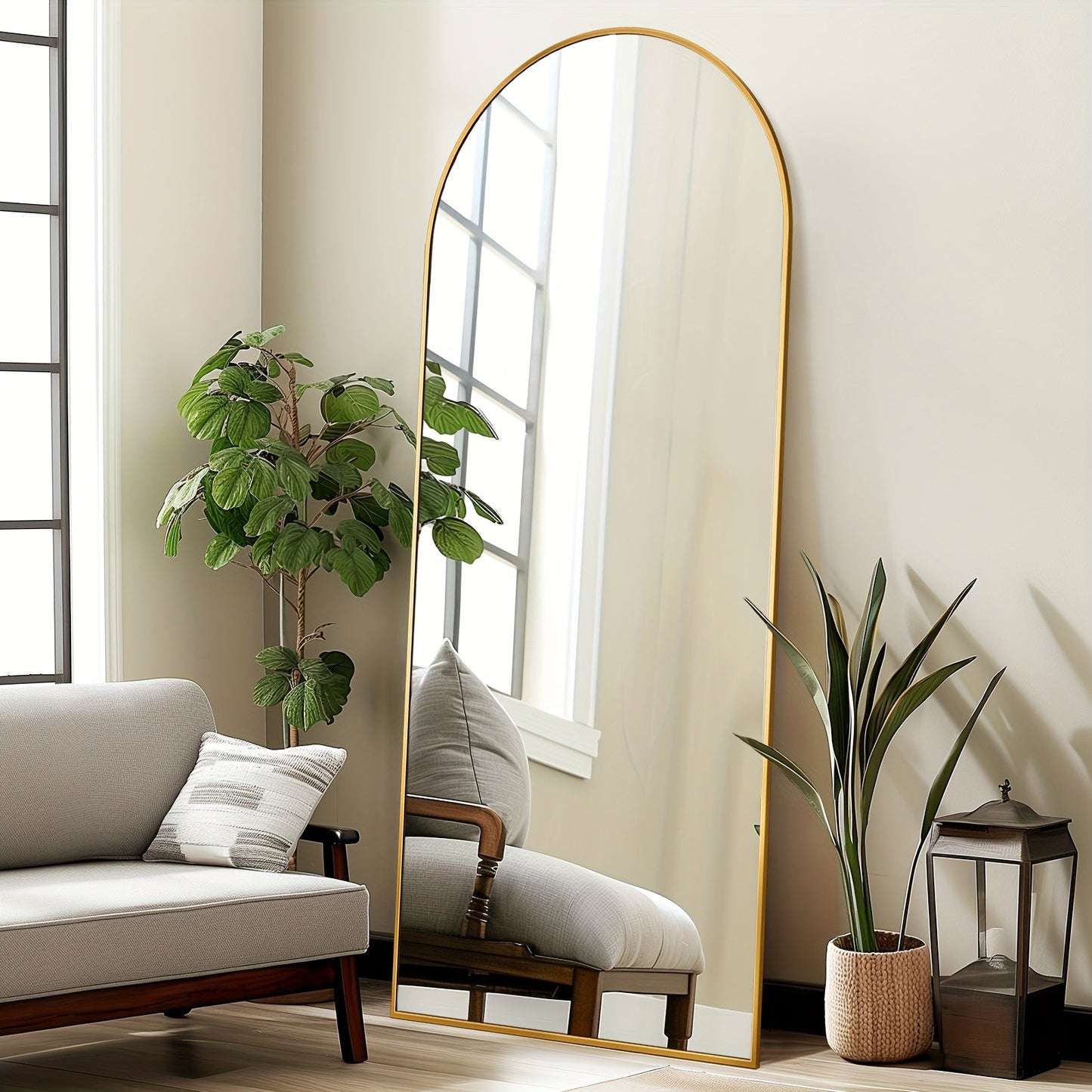 Arched Full Length Floor Mirror Freestanding – Full Body Standing Mirror with Stand for Bedroom, Living Room & Cloakroom, Wall Mountable, Available in 3 Sizes & 2 Colors (Black & Gold)
