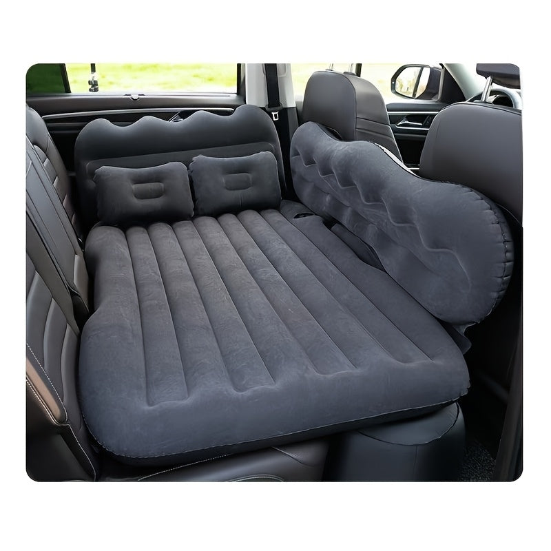 Car Inflatable Bed for SUV Sedan Soft Flocked Rear Seat Air Mattress Foldable Portable Sleeping Mat for Camping Road Trips Picnics – Includes Air Pump & Storage Bag, Black Grey Beige Pink