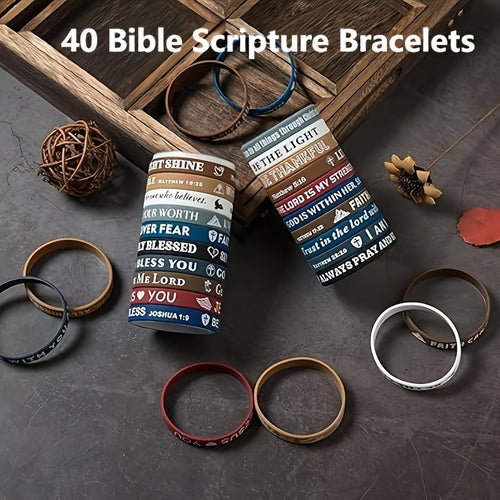 40-Pack Inspirational Bible Verse Silicone Bracelets Cute Colorful Christian Wristbands for Men Women Kids Church VBS Party Favors