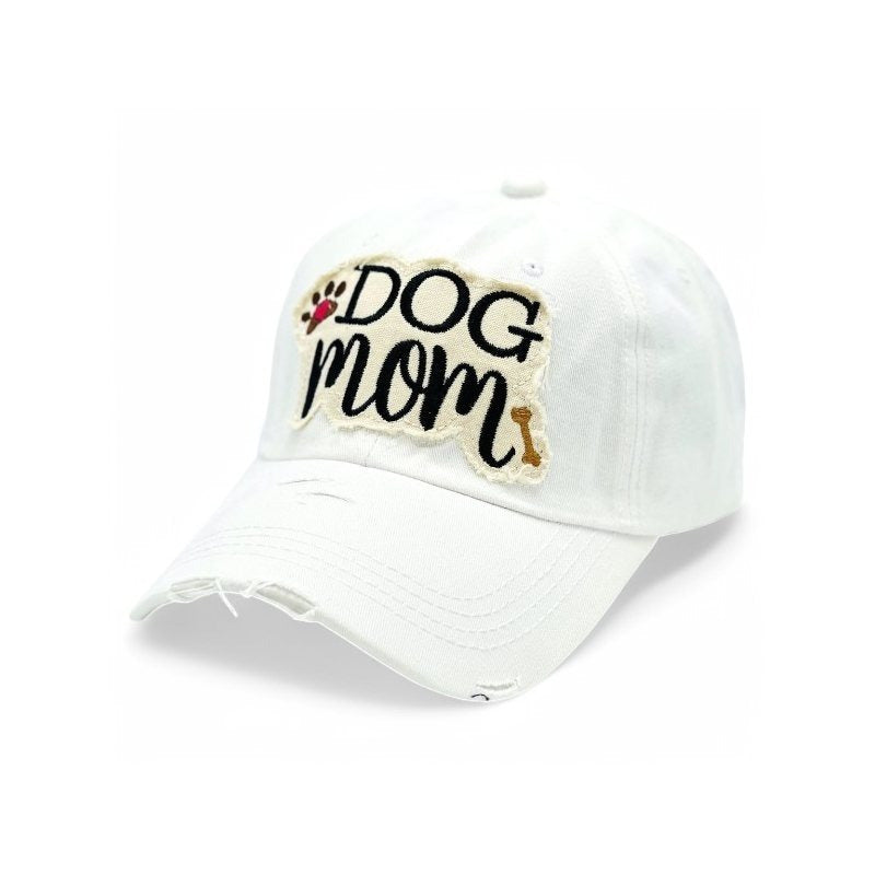 Dog Mom Paw & Bone Vintage Distressed Embroidered Baseball Cap for Women – 100% Cotton Breathable Adjustable UV Protection Sun Hat, Dog Lover Gift in Pink Black Teal Khaki White
