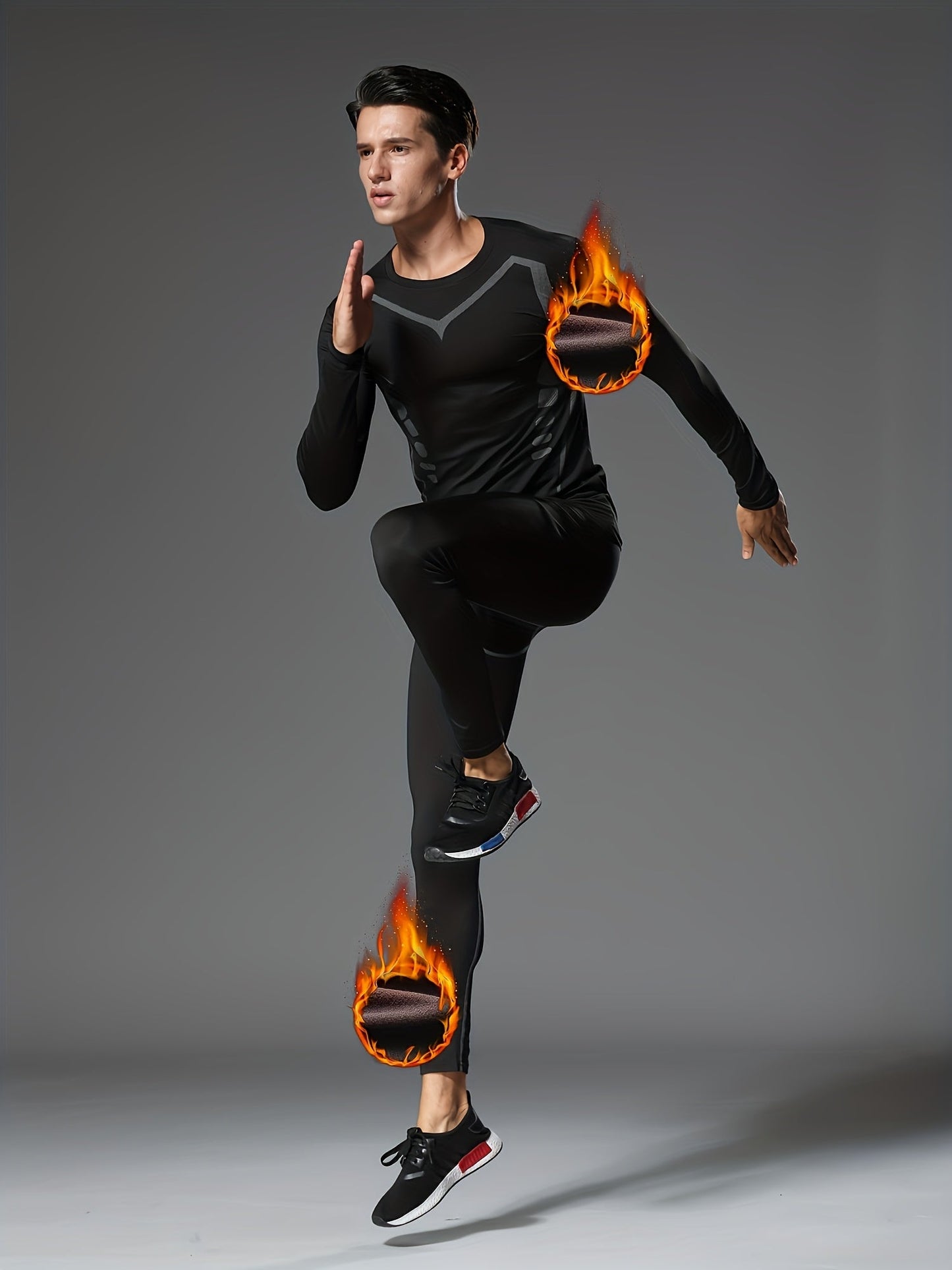 6pcs Men's Thermal Fleece-Lined Sports Underwear Set – Printed Warm Base Layer for Fall Winter Running Fitness Training, Morning & Night Workout Gear