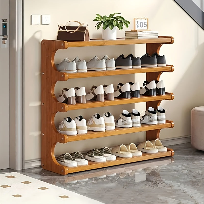 Shoe Rack 3/5/6 Tier Wood Grain Cube Organizer | Multi-Layer Space-Saving Shoe Storage Shelf | Easy No-Tool Assembly | Self-Standing Shoe Tower for Entryway Closet Dorm Bedroom | Brown