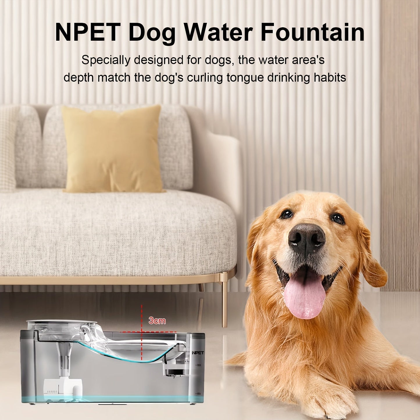Automatic Dog Water Fountain 1.3 Gallon Large Capacity Pet Water Dispenser with Splatter Guard Cleaning Kit Low Voltage USB for Dogs Cats Multiple Pets