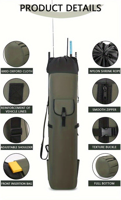 Fishing Rod Bag Large Capacity Folding Durable Fishing Gear Carrier Bag Multifunctional Rod Holder Case with Two Lead Weights Fits Multiple Rods Tackle Organizer for Freshwater Saltwater Fishing