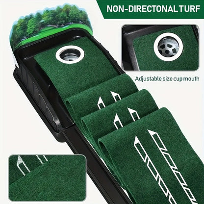 Golf Putting Mat with Automatic Ball Return System – Professional 3/5/7ft Putting Green for Indoor & Outdoor Practice, Green Turf Surface, Ball Collector, Golf Training Aid & Accessories for All Skill Levels