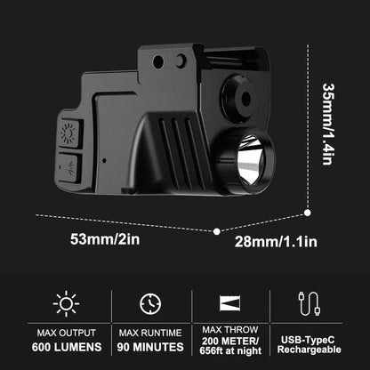 USB-C Rechargeable Laser Sight for Picatinny Rail – Green & Red Laser Dot Sight with Tactical Flashlight Combo, Vibration-Resistant, Quick Adjust, for Handguns Rifles Hunting Competition
