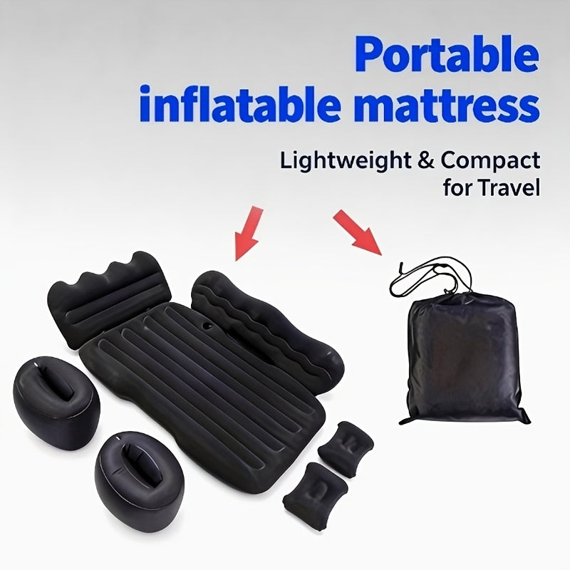 Car Inflatable Bed for SUV Sedan Soft Flocked Rear Seat Air Mattress Foldable Portable Sleeping Mat for Camping Road Trips Picnics – Includes Air Pump & Storage Bag, Black Grey Beige Pink