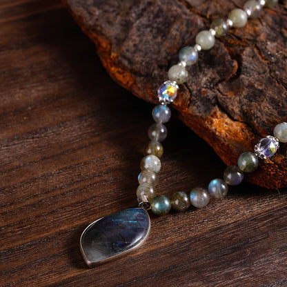 Labradorite & Moonstone Double Pendant Necklace Set 2pcs – Natural Stone Bohemian Jewelry with Aurora Borealis Effect, Spiritual Gift for Women, Teens, Mothers Day & Christmas
