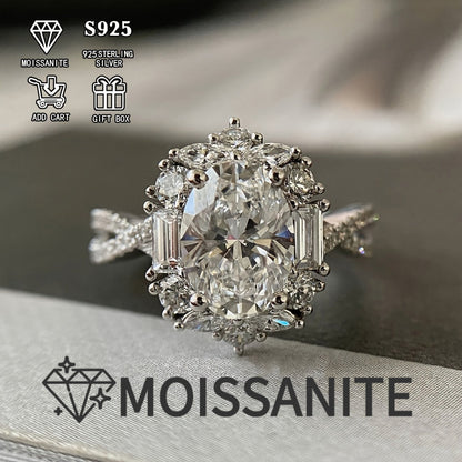 2 Carat Oval Moissanite Engagement Ring S925 Sterling Silver Bohemian Cross Goose Egg Design Hypoallergenic Elegant Wedding Anniversary Gift Ring for Women