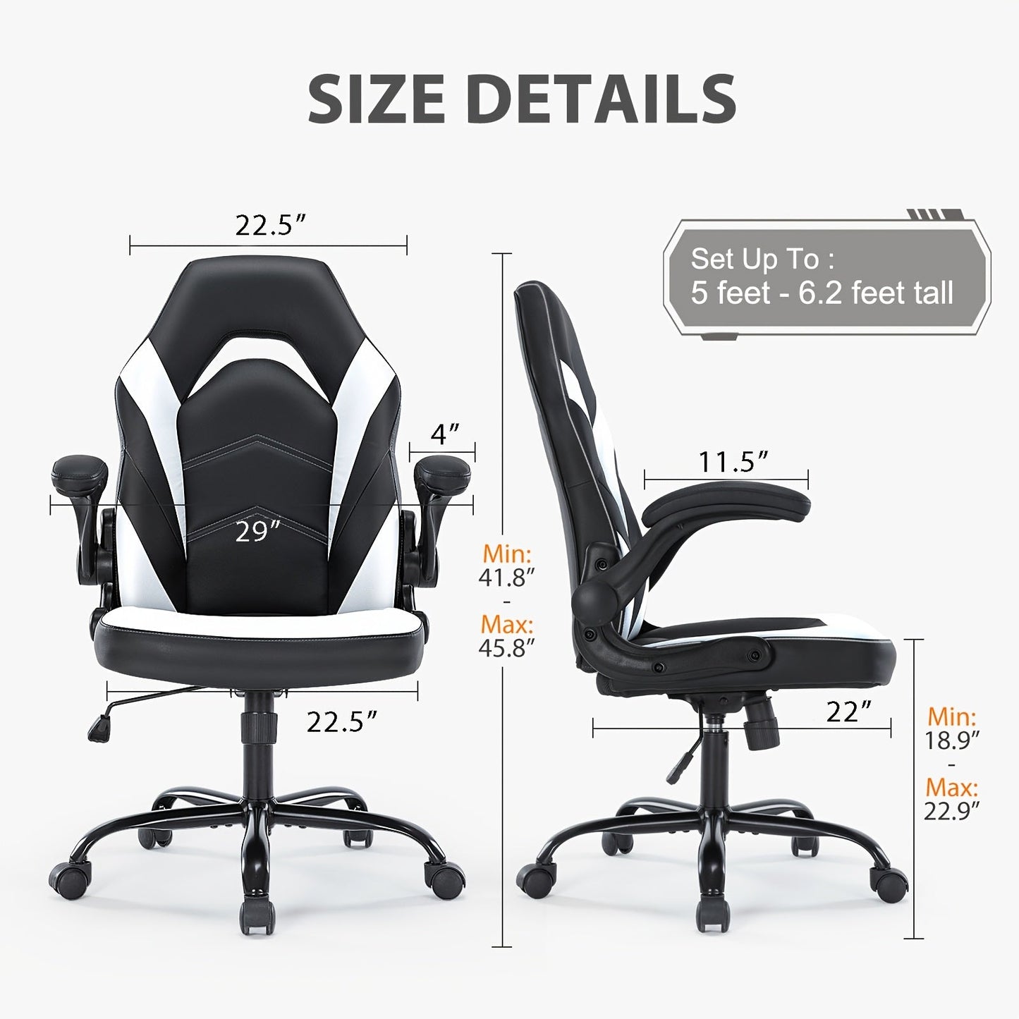 Ergonomic Gaming Chair with Footrest & Lumbar Support – Racing Style Esports Computer Chair, Fixed Armrests, Adjustable Recliner, Home Office Desk Chair for Adults