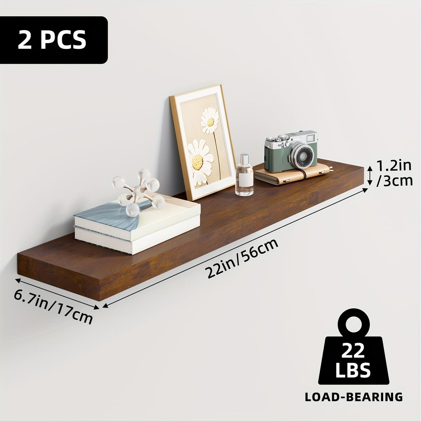 Floating Wall Shelves Wood 2/4/6 Pack 15.7 19.7 22 Inch Wall Mounted Shelves for Living Room Kitchen Bathroom Bedroom Holds 30 lbs Walnut Brown White Black Gray Home Decor Storage