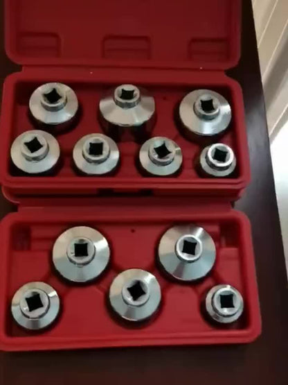 7-Piece Oil Filter Socket Wrench Set 3/8" Drive CR-V Steel 24mm 27mm 29mm 30mm 32mm 36mm 38mm - Universal Oil Filter Removal Tool Kit for Car Oil Changes