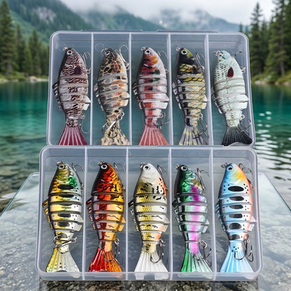 5 Pack Multi-Jointed Fishing Lures with Lifelike Swimming Action – Swimbait for Bass, Trout & Pike, Freshwater & Saltwater Fishing Lure Set, 4 Assorted Models