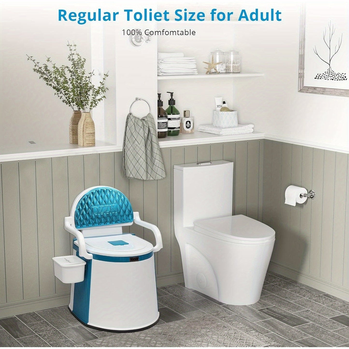 Portable Camping Toilet with Backrest & Handrails – 5 Gallon Detachable Bucket 350 lb Capacity Lightweight Commode for RV Boat Travel Camping