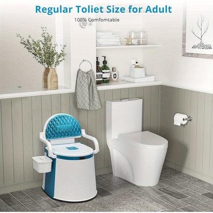 Portable Camping Toilet with Backrest & Handrails – 5 Gallon Detachable Bucket 350 lb Capacity Lightweight Commode for RV Boat Travel Camping