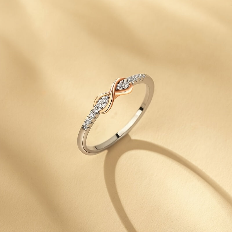 S925 Sterling Silver Lucky 8 Ring for Women – Cubic Zirconia Inlay, Two-Tone Color Separation Design, Elegant Stackable Band, Sizes 5-10, Exquisite Wedding & Gift Jewelry