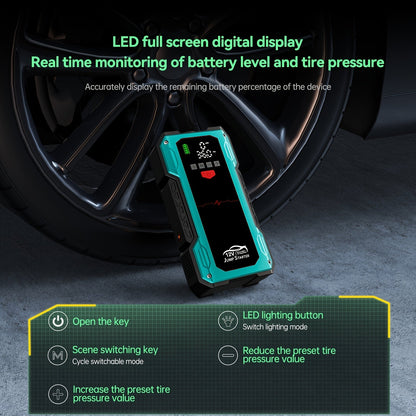 7000A Portable Jump Starter with Air Compressor – 5000A/7000A Peak Battery Pack with 150PSI Digital Tire Inflator, Fits 10L Gas & 2.38gal Diesel, Fast USB Charging & LED Emergency Light