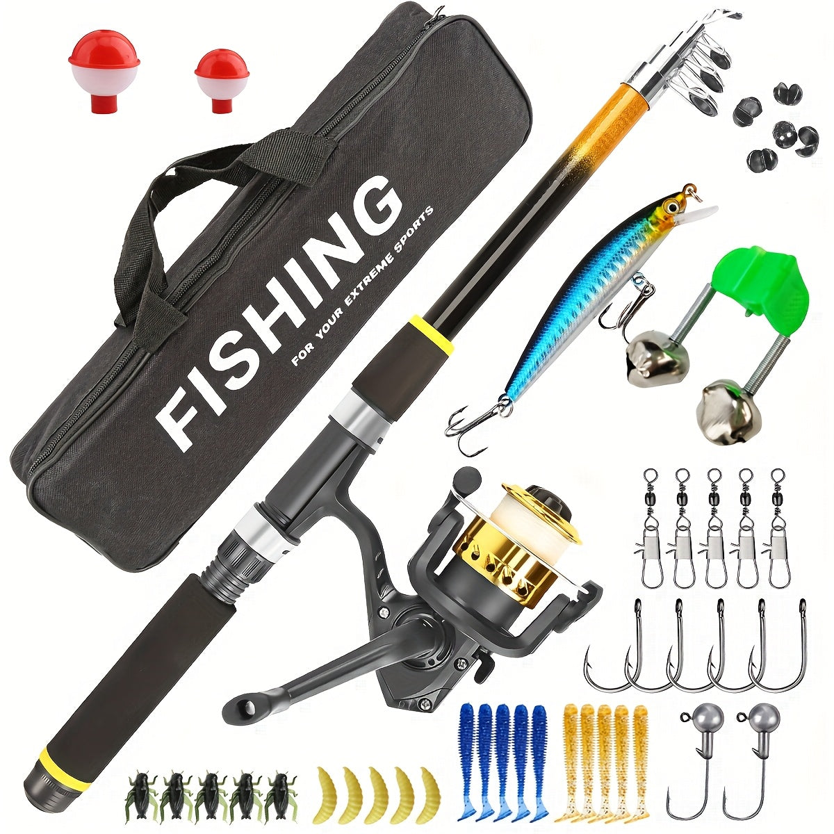 Fishing Rod and Reel Combo Complete Beginner Kit – Medium Light Spinning Rod with Hard & Soft Baits, Ambidextrous Reel, Tackle Included, Full Starter Set for Adults & Kids
