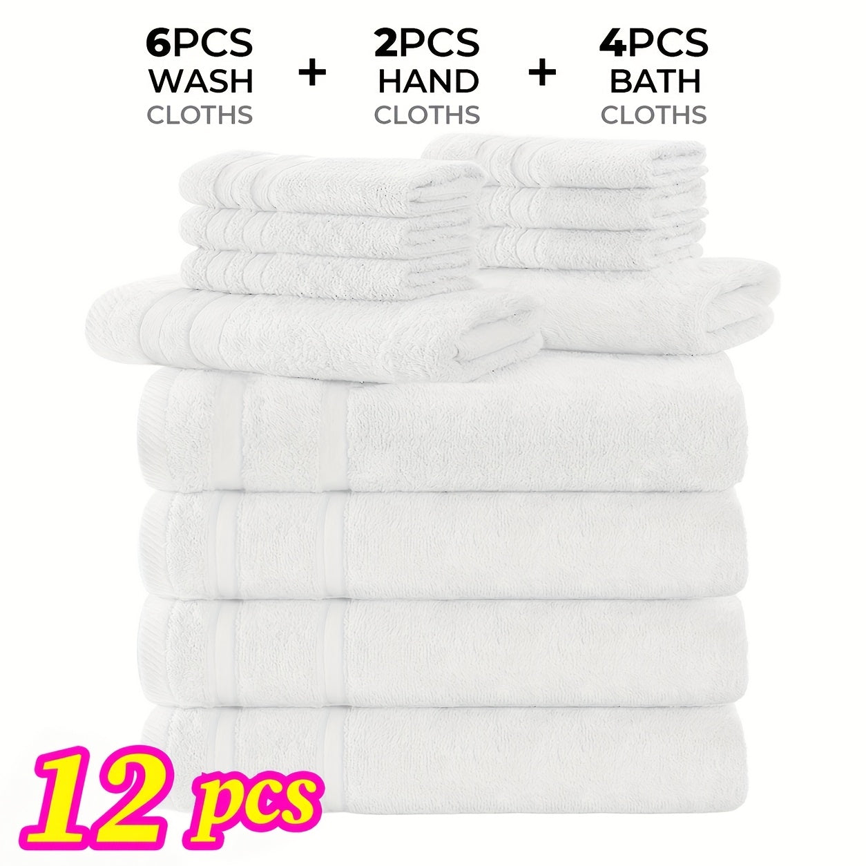 Cotton Bath Cloths Set 12 or 24 Piece – Hotel Quality Highly Absorbent Quick-Dry Washcloths for Bathroom Spa Gym Home Dark Gray Blue White Purple Orange