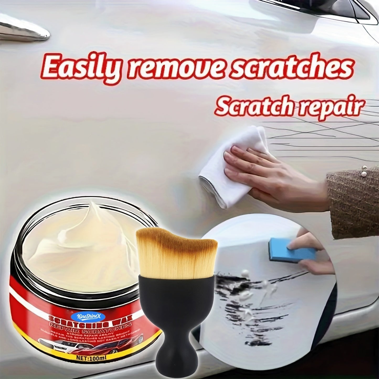 Car Scratch Repair Wax 2-Pack 100ml – Nano-Bright Polish Removes Scratches & Brush Marks, Restores All Car Paint Colors, DIY Auto Detailing Scratch Remover Kit