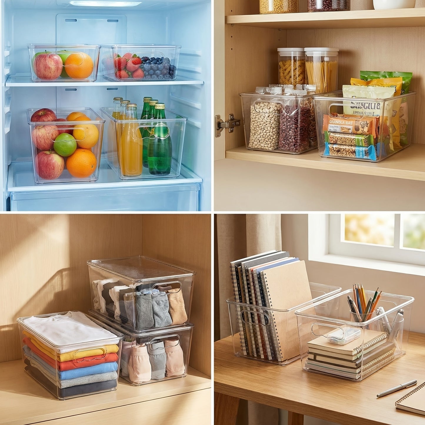 6-Pack Clear Stackable Storage Bins with Lids & Handles – Medium Plastic Pantry Organizer Containers for Kitchen, Fridge, Cabinet, Closet & Bathroom | 10"x6"x5" Each