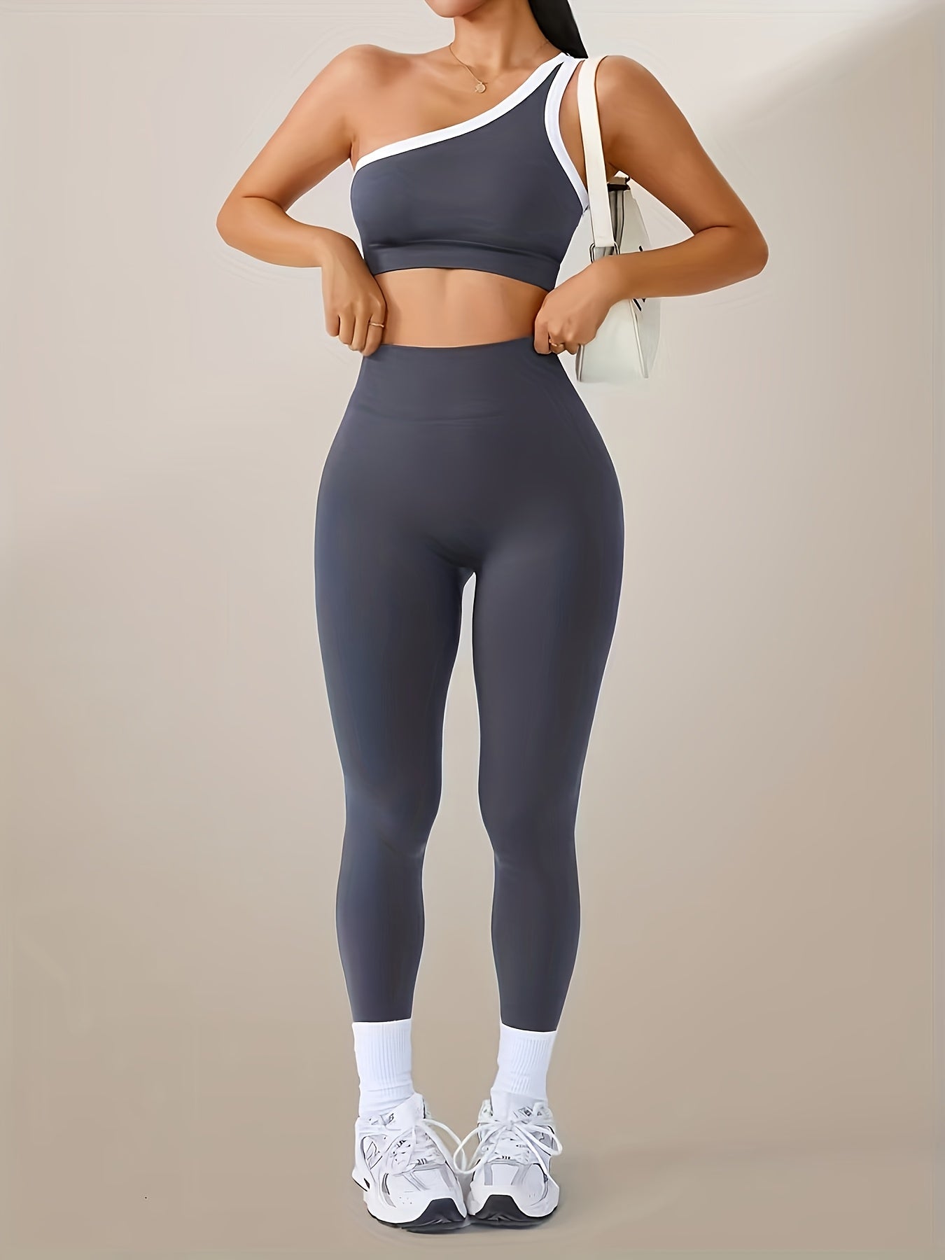 Women's 2-Piece High-Waisted Butt-Lifting Leggings & Sports Bra Set – 90% Polyamide Stretchy Minimalist Yoga Running Workout Outfit with Camisole Top, Solid Color, S-XL