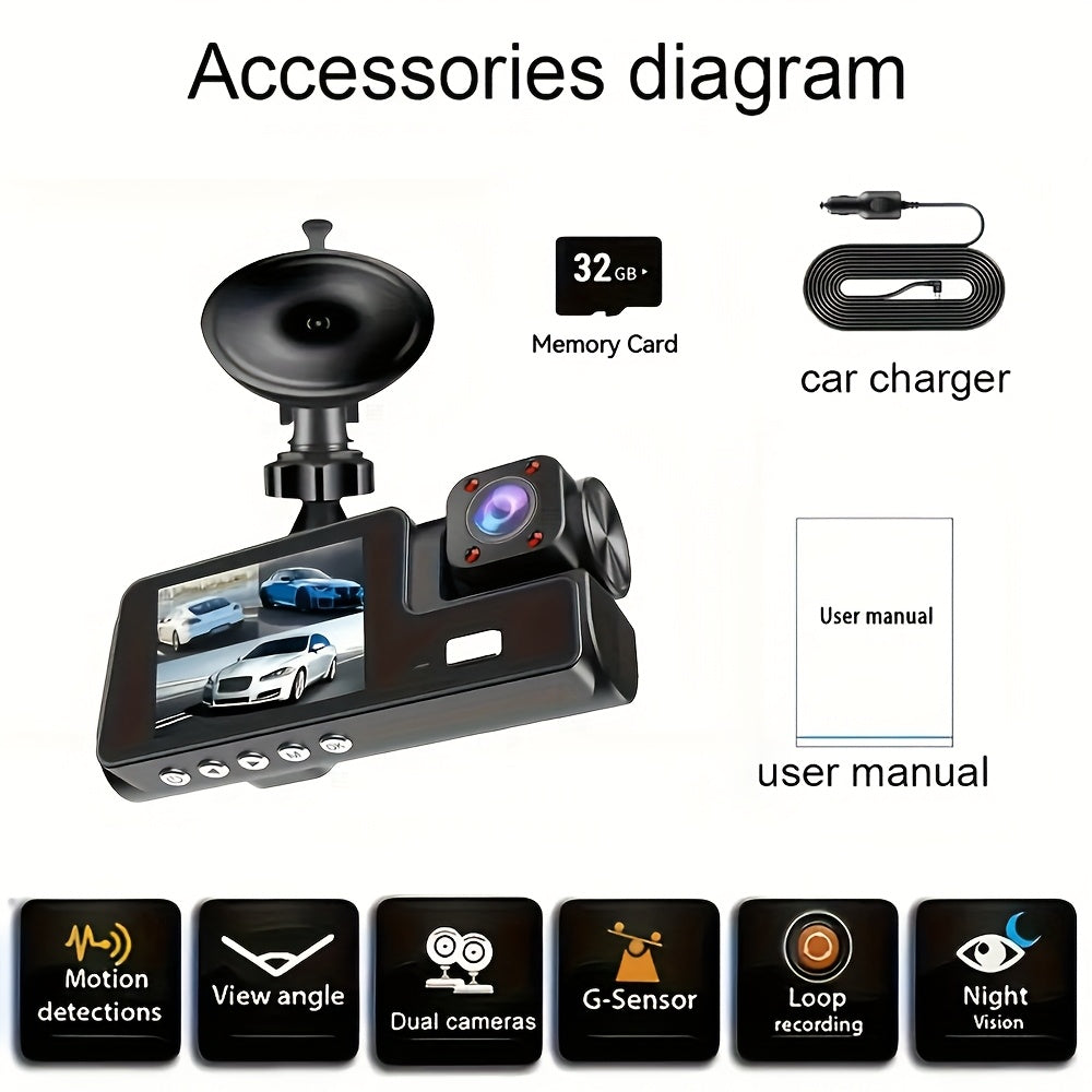 3 Channel Dash Cam 4K Front + 4K Interior + 1080P Rear with Free 32GB Card, Night Vision, G-Sensor, Wide Angle, Real-Time Recording & Parking Monitor – Velora