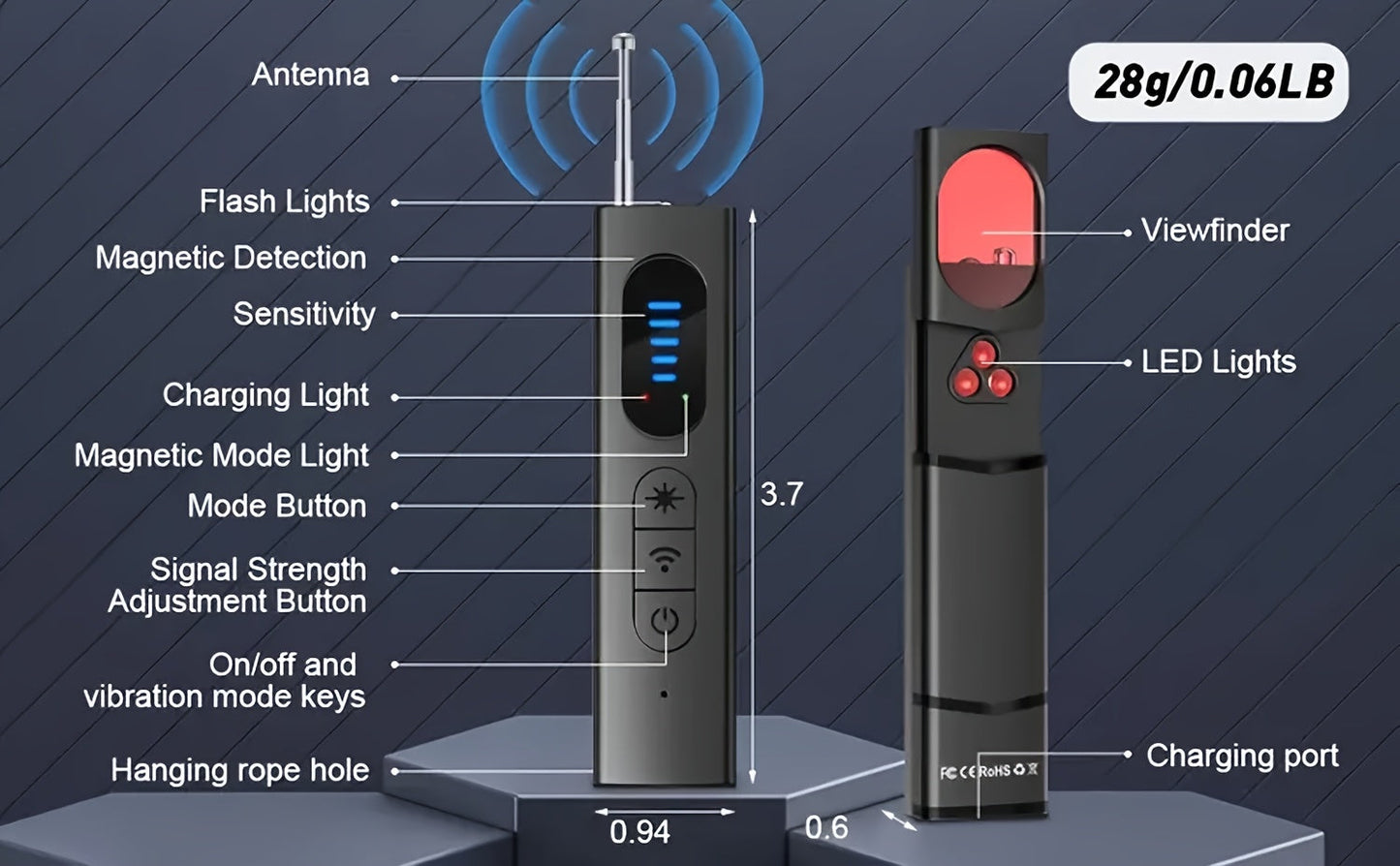 Hidden Camera Detector Anti Spy RF Signal Scanner – Bug Detector, GPS Tracker & Listening Device Finder, Portable Rechargeable Multi-Function Security Sweeper for Travel, Hotel, Home, Office, Car