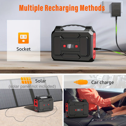 Portable Power Station 100W / 300W Solar Generator – AC Outlet, USB QC3.0, DC Port, LED Flashlight, High Capacity Battery Pack for Camping Hiking Road Trip CPAP Hurricane Emergency