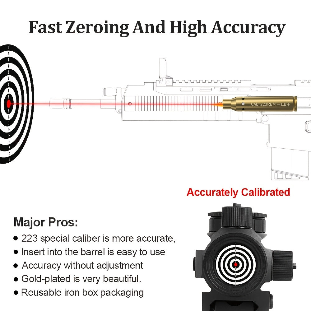 Laser Bore Sight Multi-Caliber Kit for 9mm 45ACP 223REM 308WIN 380ACP 38SPL 12GA – High-Precision Red Laser Boresighter for Rifles & Pistols, Easy Install, Includes 2 Battery Sets