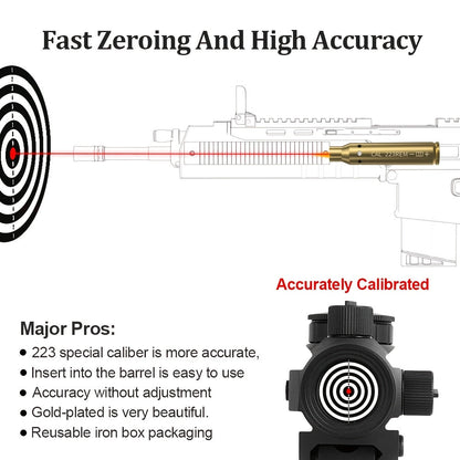 Laser Bore Sight Multi-Caliber Kit for 9mm 45ACP 223REM 308WIN 380ACP 38SPL 12GA – High-Precision Red Laser Boresighter for Rifles & Pistols, Easy Install, Includes 2 Battery Sets