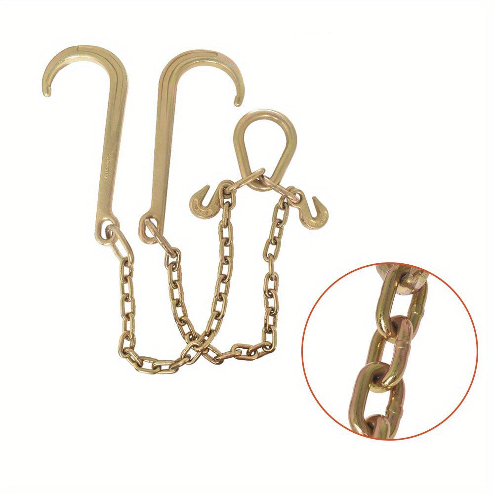 Grade 70 Heavy Duty Trailer Chain Set 5/16 Inch x 2 Feet with J Hooks and V-Chain Grab Hooks - Anti-Rust 20Mn2 Alloy Steel, 6000 lb Safe Working Load for Flatbed Trailer, Towing and Cargo Securing