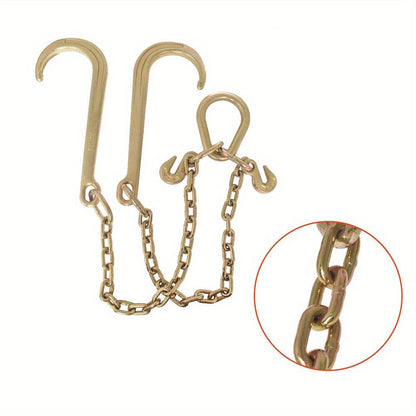 Grade 70 Heavy Duty Trailer Chain Set 5/16 Inch x 2 Feet with J Hooks and V-Chain Grab Hooks - Anti-Rust 20Mn2 Alloy Steel, 6000 lb Safe Working Load for Flatbed Trailer, Towing and Cargo Securing