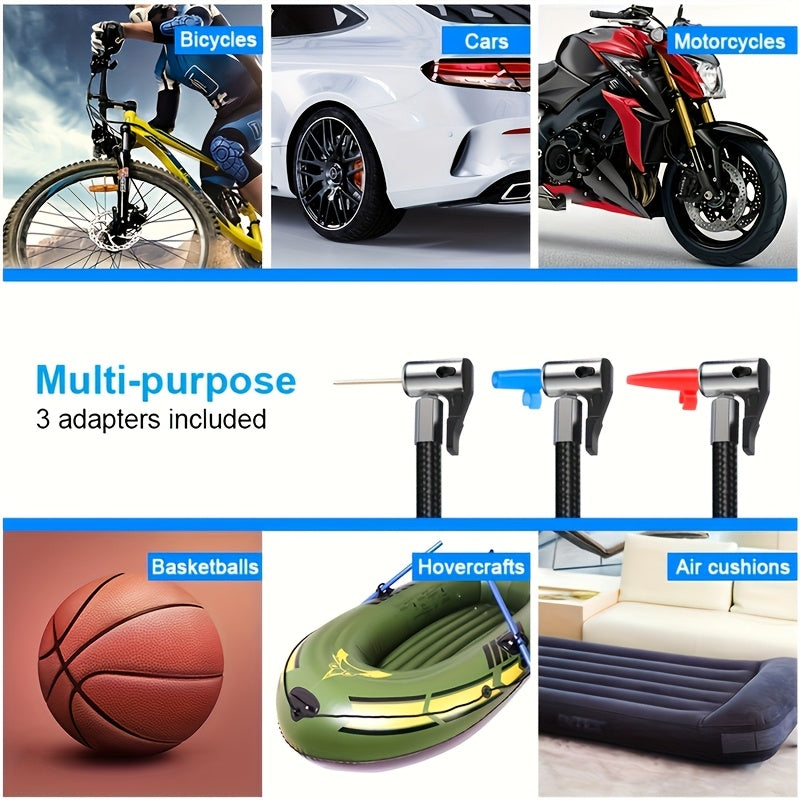 Portable Tire Inflator Air Compressor – 150 PSI Cordless Handheld Air Pump with Auto-Shutoff, Digital Pressure Gauge & LED Light for Cars, Motorcycles, Bikes & Balls, Rechargeable