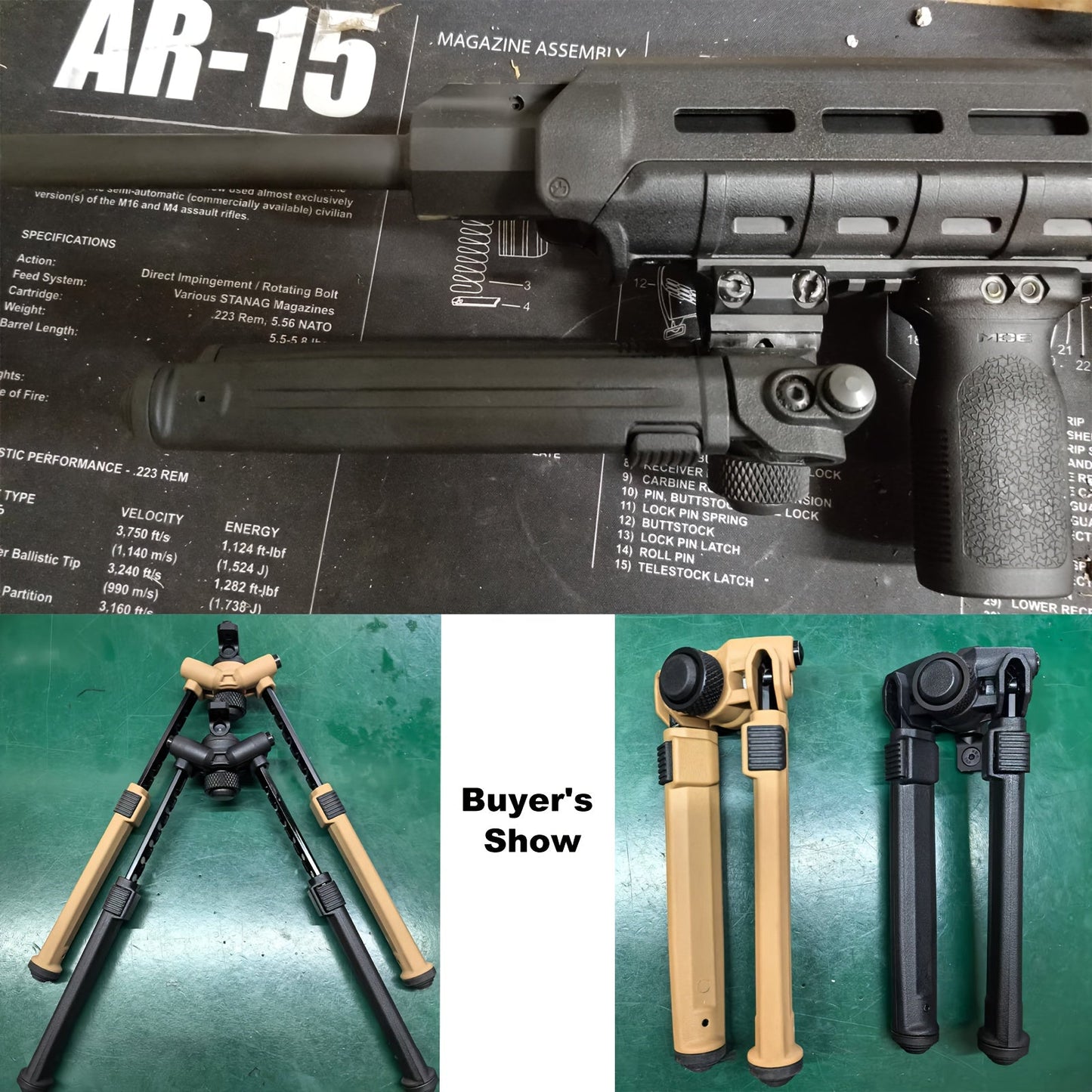 MAG M-LOK Bipod – Lightweight Aluminum Alloy Foldable Bipod for Hunting & Shooting, Quick-Release Folding, Non-Slip Rubber Feet, Black & Flat Dark Earth, Compatible with M4 AR15 M-LOK Handguards
