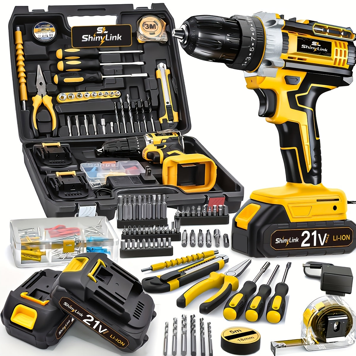 21V Cordless Drill Set 18-148 Piece | Rechargeable Electric Drill Driver with 2 Batteries, Screwdriver Bits, Hand Tools & Toolbox – Complete DIY Home Repair Kit, Gift for Men