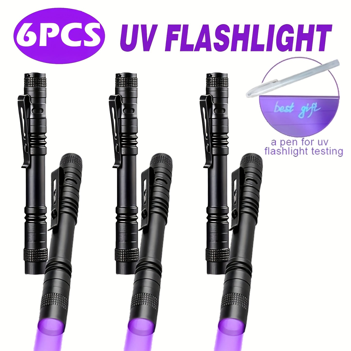 UV Blacklight Flashlight 395nm Portable Ultraviolet Light for Counterfeit Detection Pet Urine Stain Scorpion Hunting Ringworm, Multi-Pack 4/6/8/12pcs, AAA Battery Powered